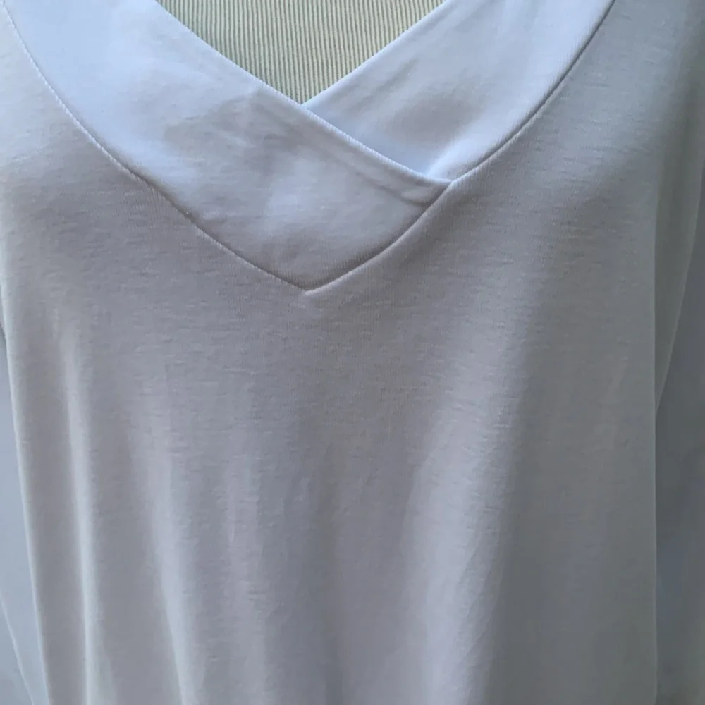 J. Jill Perfect Pima White 3/4 sleeve wrap v-neck Tunic Top Large - Picture 2 of 7